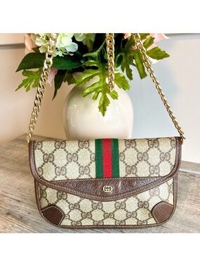 Authentic GUCCI Monogram Crossbody Bag/clutch with Gold Chain